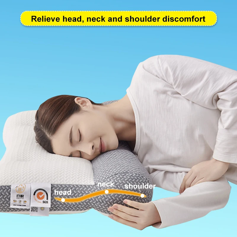 1pc Ergonomic Memory Foam Neck Pillow for Cervical Traction and Pain Relief  - Aligns Spine and Promotes Comfortable Sleep