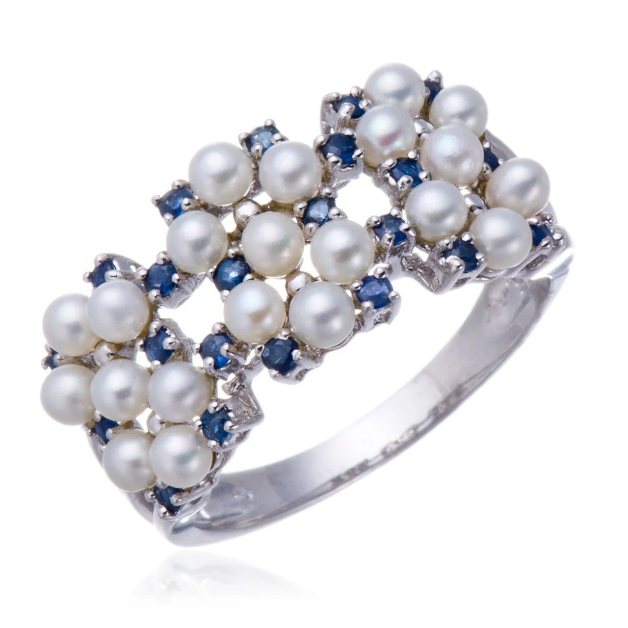 

GESIDE Sapphire and Freshwater Pearl Rhodium Over Sterling Silver Ring
