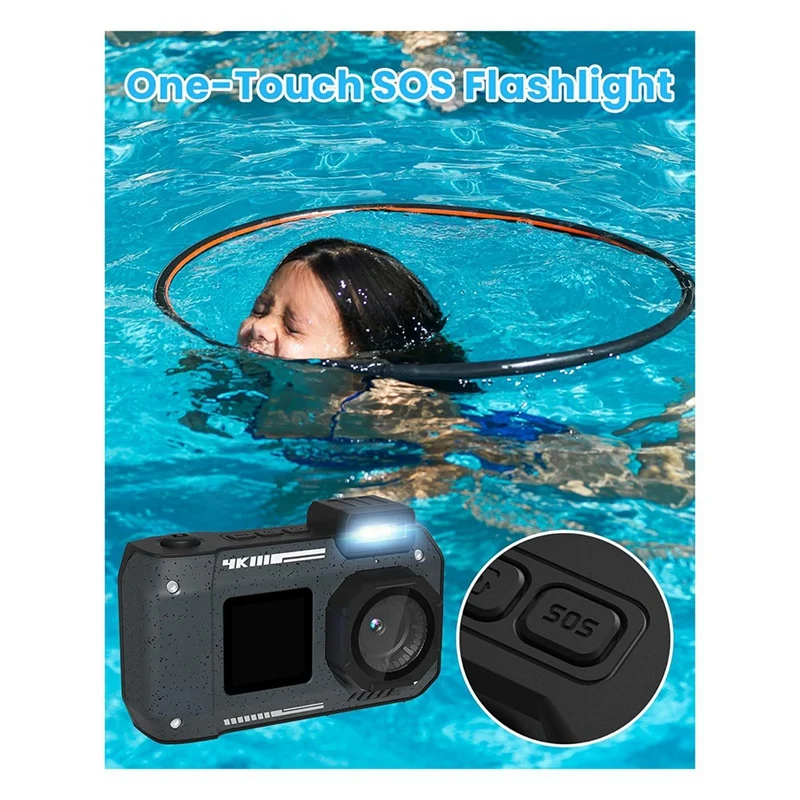 3CGRO-Waterproof Camera 4K 65MP Underwater Camera With 64G Card, For Snorkeling Autofocus Selfie Dual-Screen 2