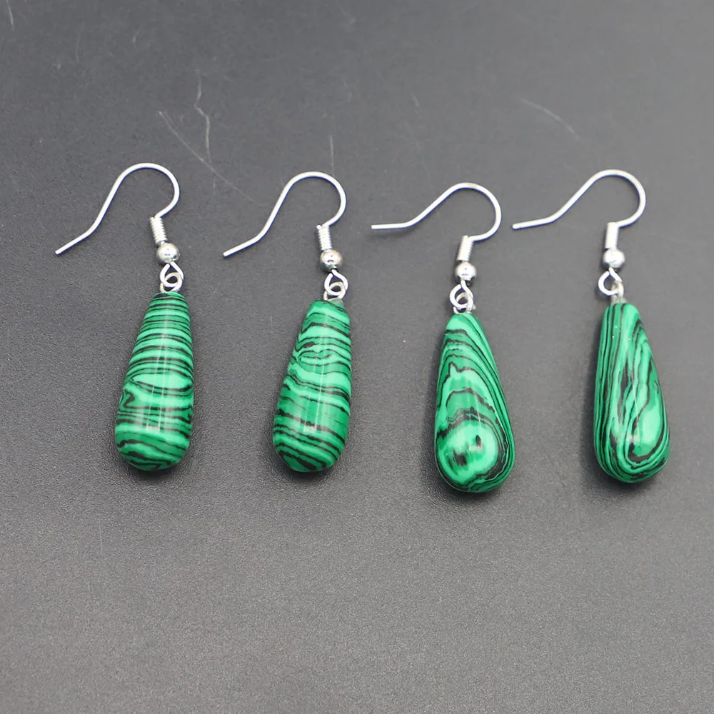 Fashion Natural Stone Malachite Round Water Drop Earrings Pendants Dangle Charms DIY Necklace Women Party Wedding Jewelry 6Pair