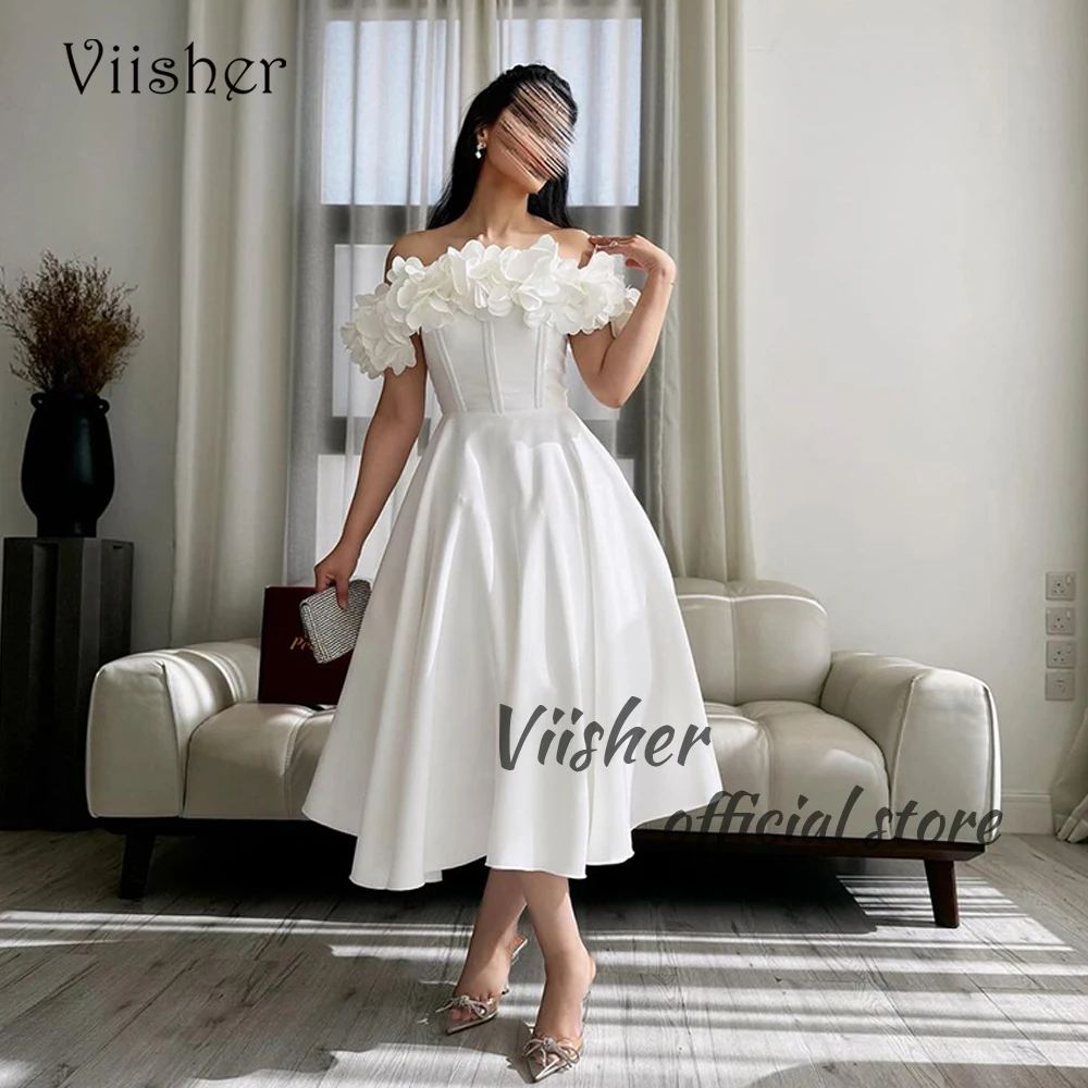 

Белое вечернее платье Viisher с открытыми плечами, ТРАПЕЦИЕВИДНОЕ арабское платье для выпускного вечера, арабское платье для торжественных случаев, длиной ниже колена