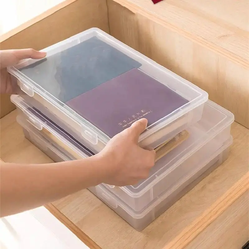 Plastic Document Storage Container Large Capacity Transparent A4/A5 Flie Paper Organizer Box Office Desktop Accessories