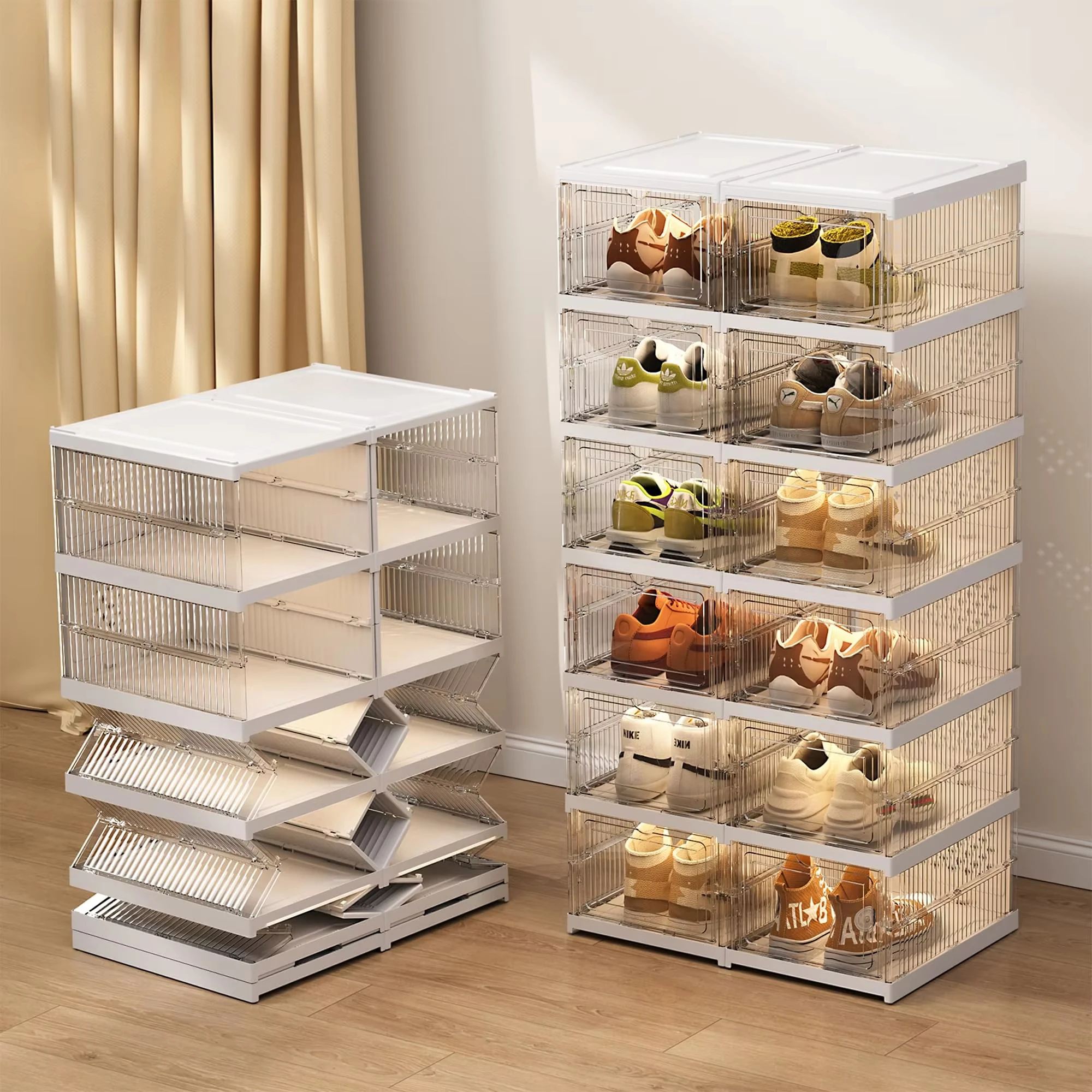 Free Installation Shoe Box Integrated Foldable Moisture-proof Storage Box Transparent Visible Door Magnetic Shoe Cabinet