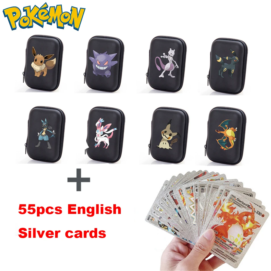

55pcs Pokemon Cards Covers Pouch Pikachu Album Book 55 Capacity Card Holder Album Hard Case Book Holder Game Card Earphone Box