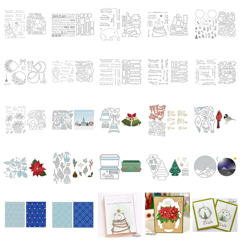 

Christmas Words Flower Birds Bear Clear Stamps Cutting Dies for New October 2022 Scrapbooking Paper Making Frame Craft Card