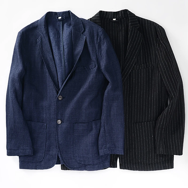 

Mens Navy Blue 95% Linen Blazer Jacket 2023 Brand New Refreshing Breathable Sports Coat Stylish Casual Solid Color Retro Jackets