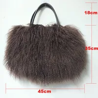 Winter Real Mongolia Lamb Fur Handbag Women Casual Tibet Long Hair Natural Fur Shoulder Bag Genuine Tote Bags Femme 2
