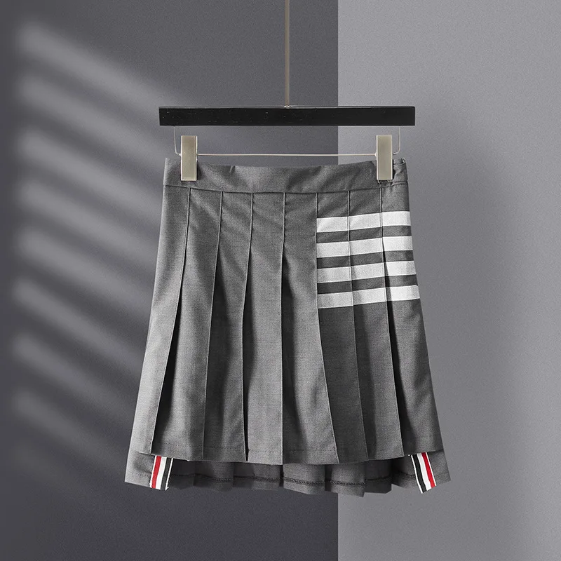 

[High Qulity] Y2k New Summer Korean Fashion Chic Four Striped Women Pleated Skirt High Waist A-line Casual Slim Mini Skirts