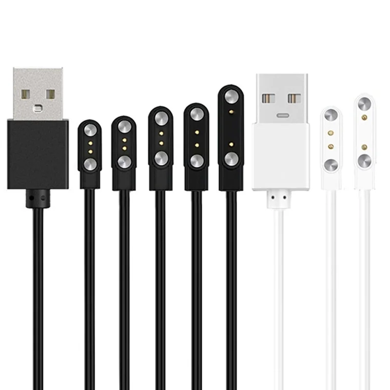Cabo de carga usb magnético forte de 2 pinos, preto/branco, universal, linha de carregamento de relógio inteligente, corda compatível com vários dispositivos
