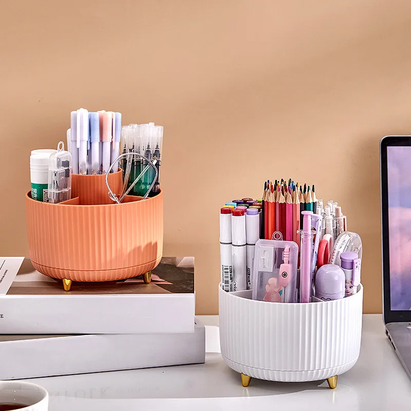 

360 Degree Rotating Pen Holder Large Capacity Pen Pencil Pot Plastic Stationery Desk Organizer Box Makeup Brush Rack