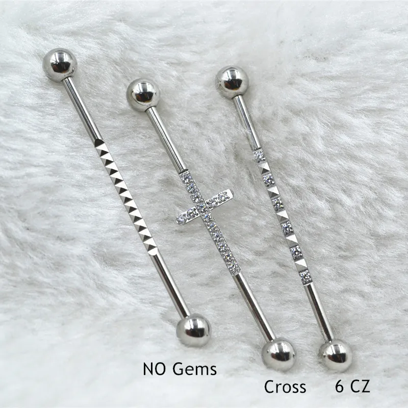 

20pcs 14g~1.6mm New CZ Gems Ear Straight Helix Scaffold Long Barbells Industrial Bar Upper Earring Body Jewelry Ear Piercing