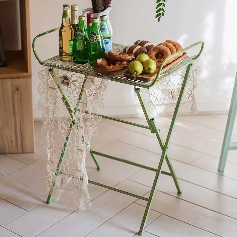 Joylove Iron Retro Green Outdoor Table And Chairs foldable table Foldable Side Table Multi-functional Flower Arrangement Console Side