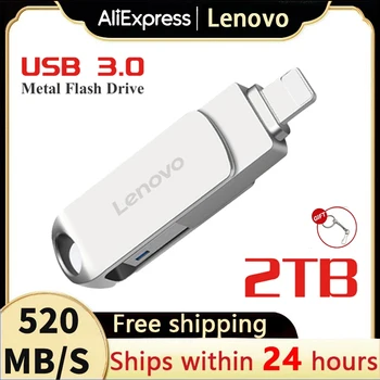 레노버 라이트닝 USB 3.0 플래시 드라이브, 아이폰 14, 안드로이드, 128GB 펜 드라이브, OTG 펜드라이브, 2 in 1 메모리 스틱, 2TB