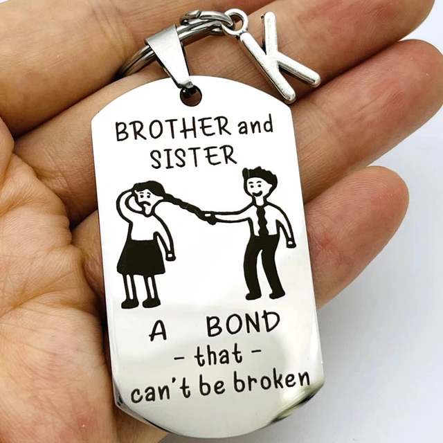 Funny Sister and Brother Keychain Birthday Gift for Sister From