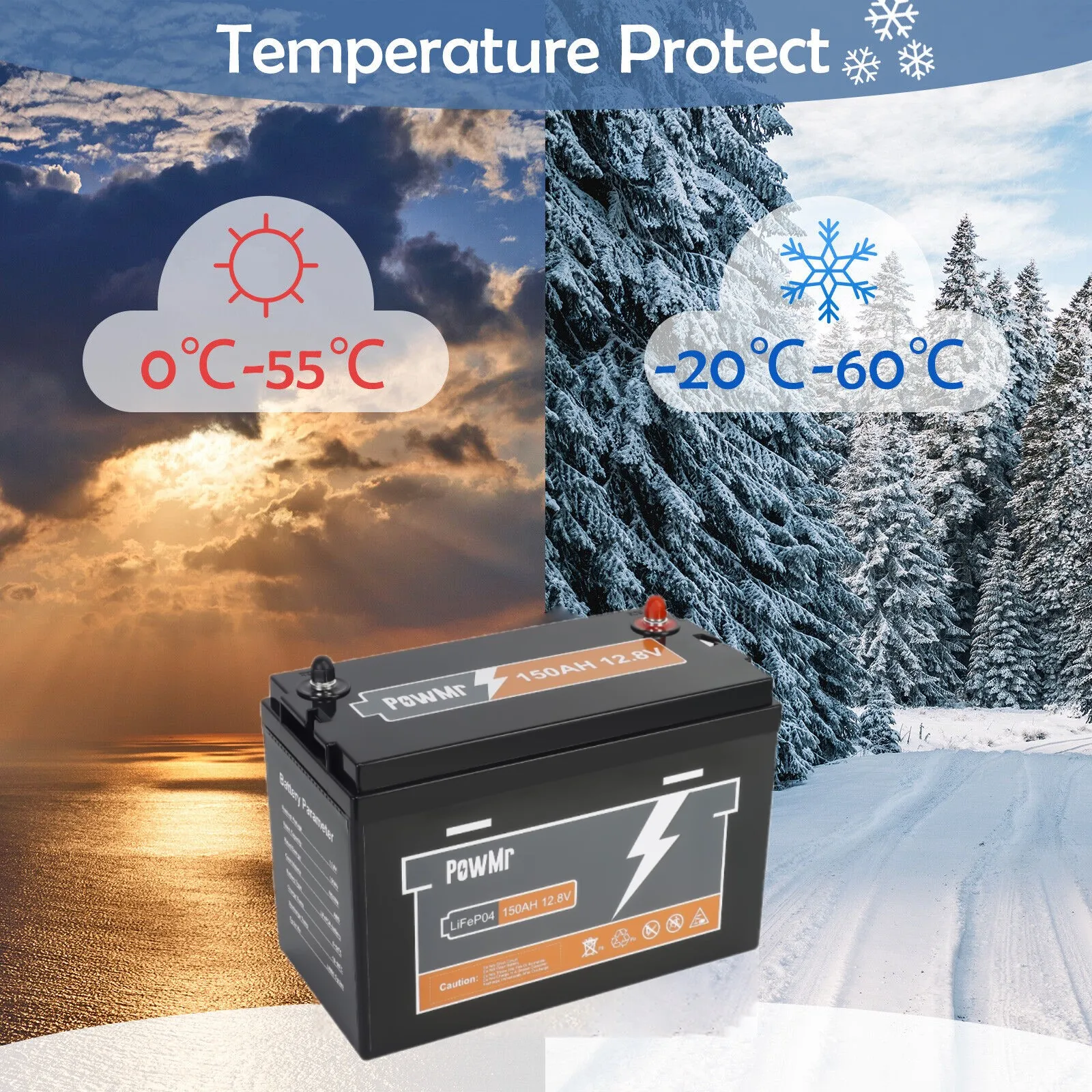 Lithium Battery LiFePO4 12.8V 150AH Battery Pack Grade A 6000+ Cycles Built in BMS For Solar RV Boat off-grid