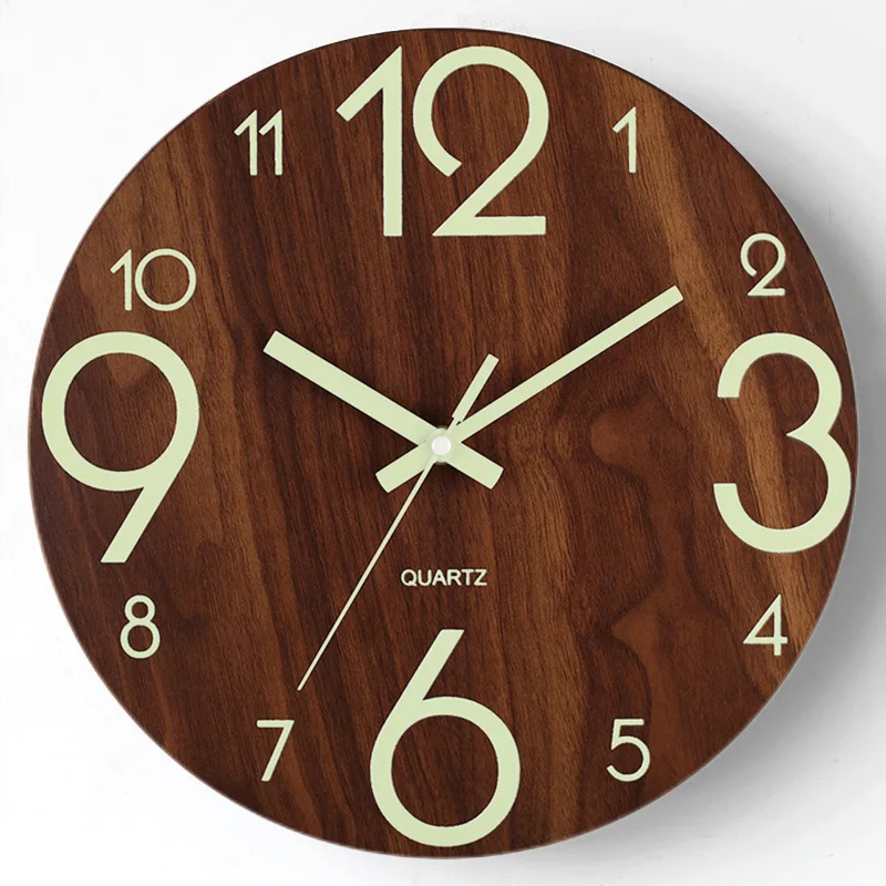 12 Inch 3D Luminous Wall Clock Creative Wood Round Clock Nordic Minimalist Week Watch Clocks Mute Quartz Wall Clock Home Decor 