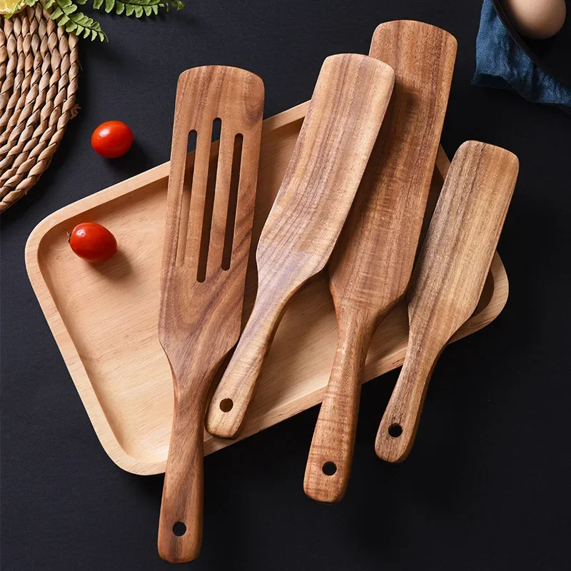 Acacia Wooden Spatula Cooking Slotted Spurtle Kitchen Utensil Sets Non-stick Long Shank Matter Mixture Shovel Dinnerware
