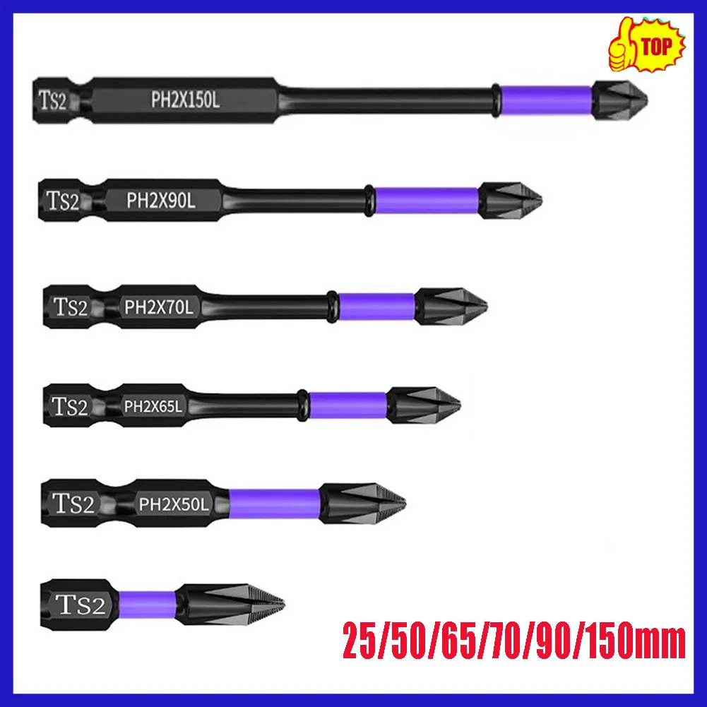 

1x Non-slip Cross Screwdriver Set PH2 Magnetic Batch Head PH2 Magnetic Batch Head Impact Screw Driver Bit 25/50/65/70/90/150mm