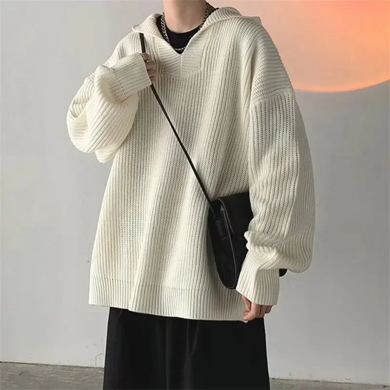 Autumn/winter Thickened Sweater Men's Korean Trendy Loose-fit Japanese Knitted Top Casual Style Crew Neck Pullover Jacket