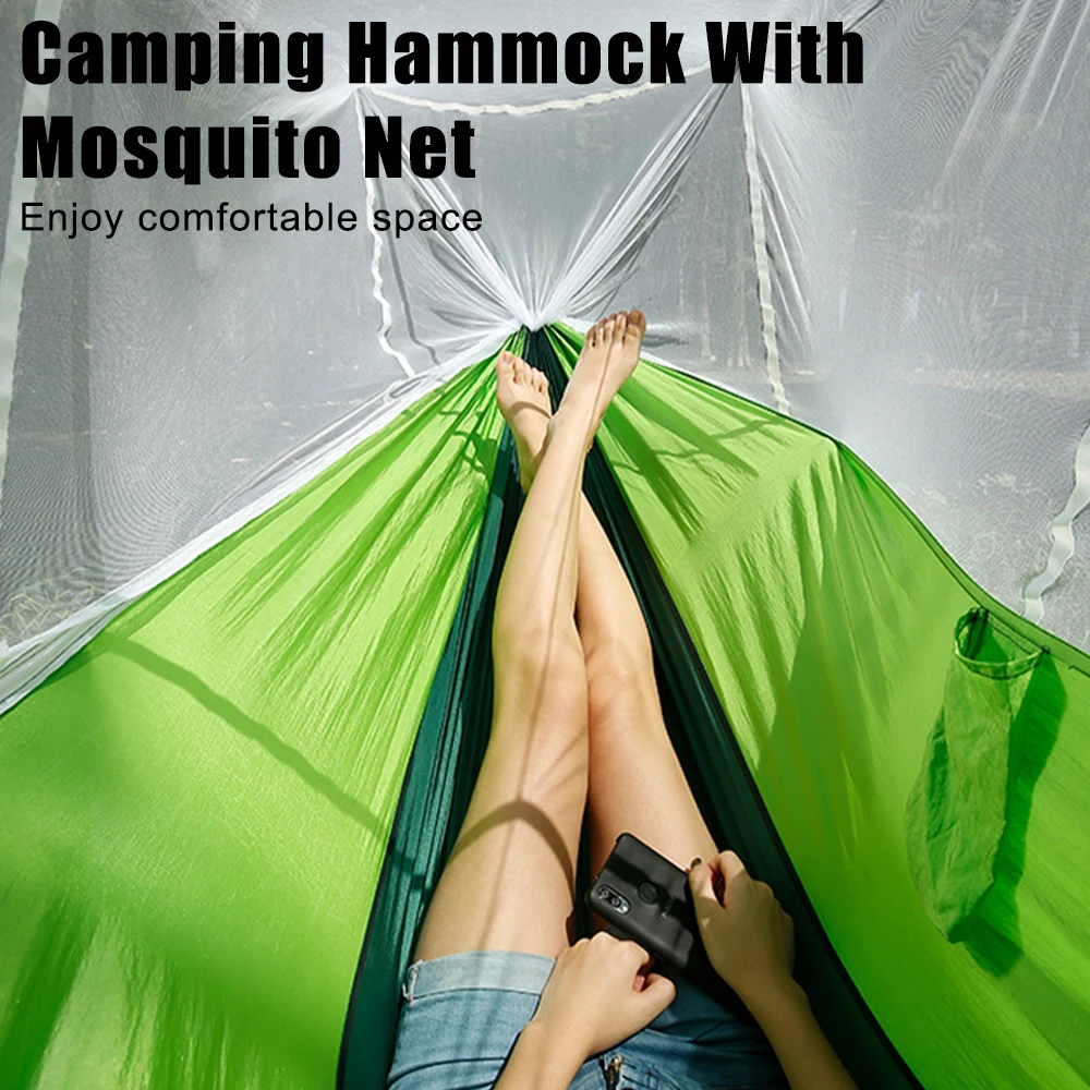 RV Tourist Sleeping Hammock 260x140cm Outdoor Camping Hammock 1-2 Person 300KG Loading Bed With Mosquito Net Car Accessories