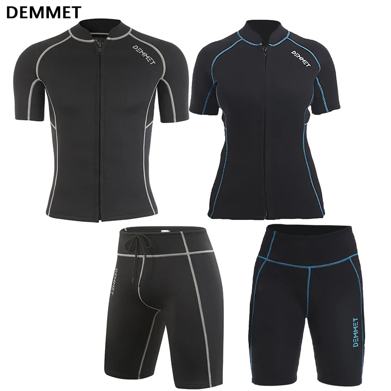 DEMMET Short Wetsuit Men Neoprene Diving Suit Split Sleeve Women Wet Suit Front Zip Spearfishing Swim Surfing Swimwear 1.5MM 3MM