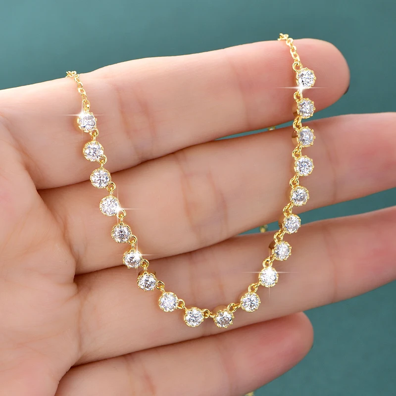Ehhai 3mm Runder Moissanit-Bubble-Anhänger Halskette für Damen, 14K Vergoldet, Feiner Schmuck, Hochzeitsgeschenk, Choker – Detail 14