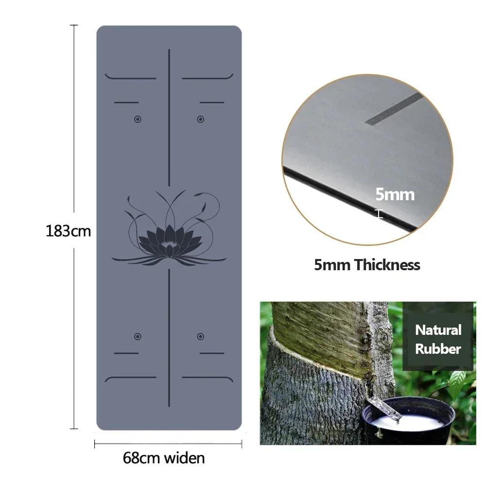 Yoga Mat Natural Rubber Yoga Mat Professional Lotus Pattern PU Environmental Material Sports Pilates Reformer 183cm*68cm*5mm