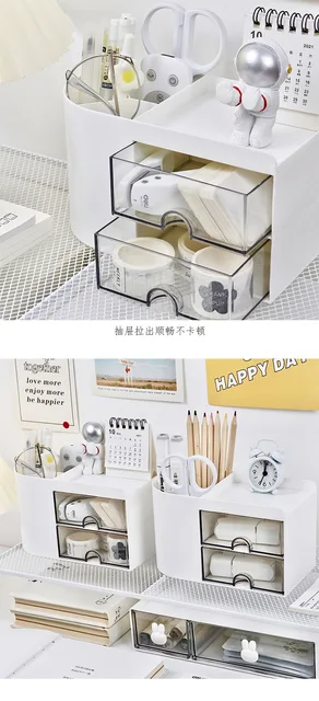 Desktop Stationery Storage Box Pen Pencil Holder Student Desk Organizer  Japanese Acrylic Dustproof Drawer Hand Account Rack