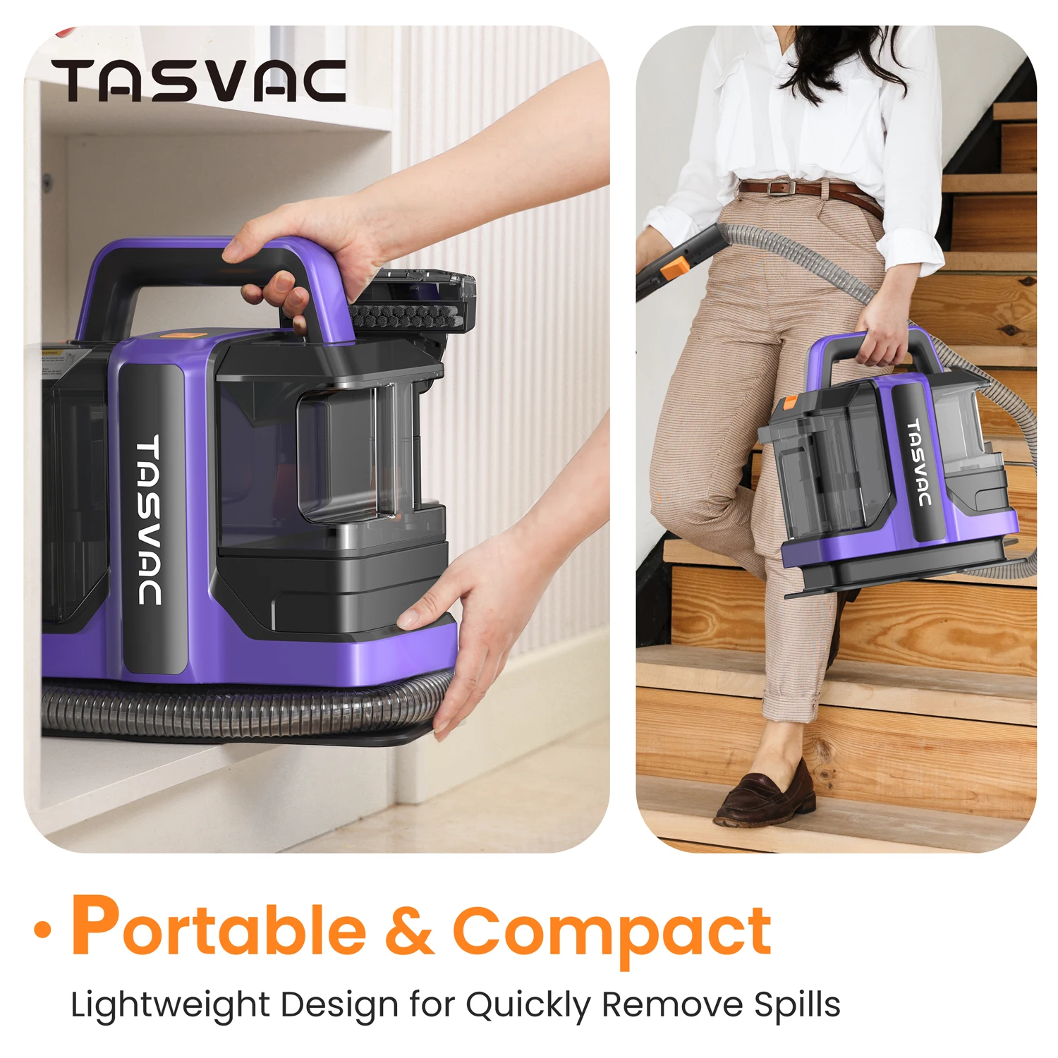 TASVAC C7 Portable Carpet & Upholstery Cleaner Machine for Pets, Stairs, Couch Area Rugs, Upholstery, Car Seat 6