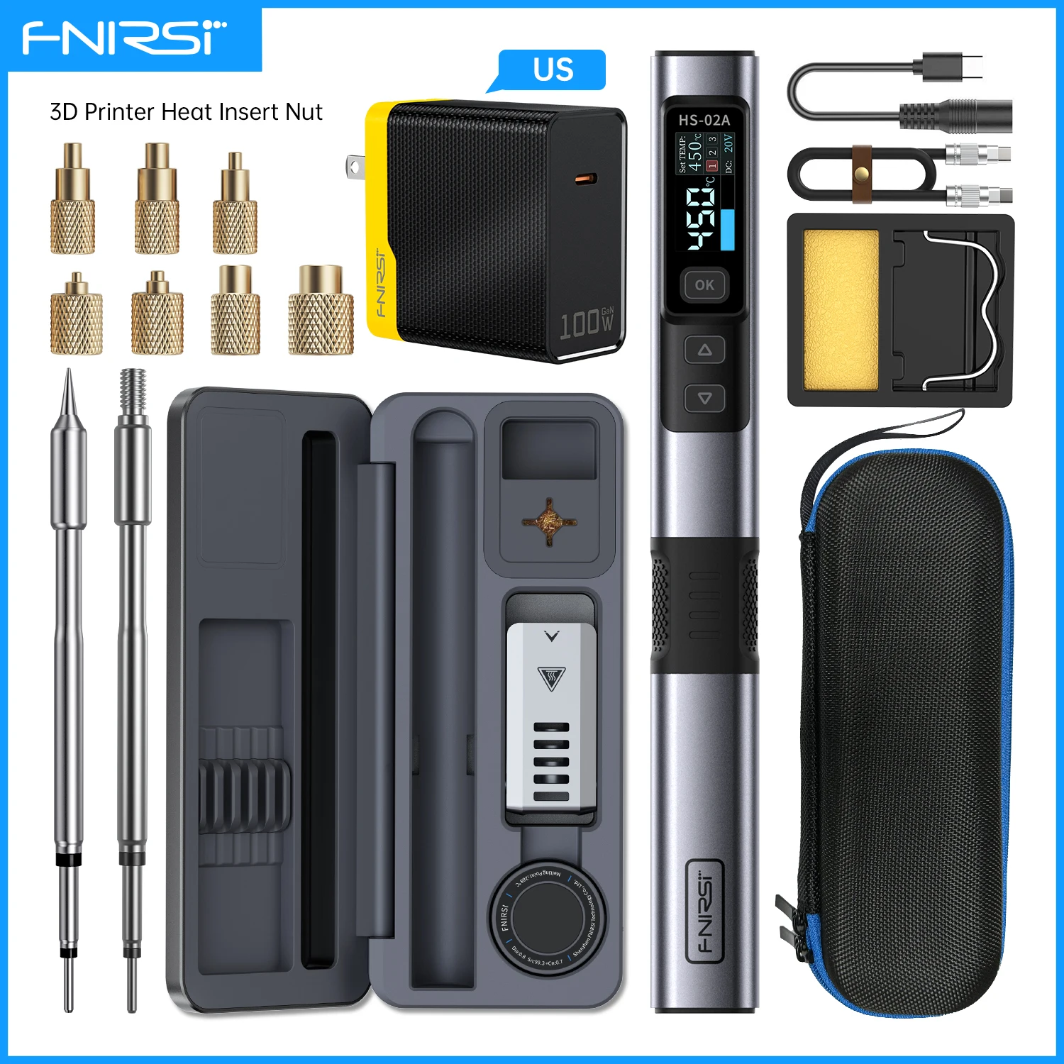 FNIRSI HS-02A Brass Thread Insert Nut Kit M2-M8 C245 Soldering Iron Tips