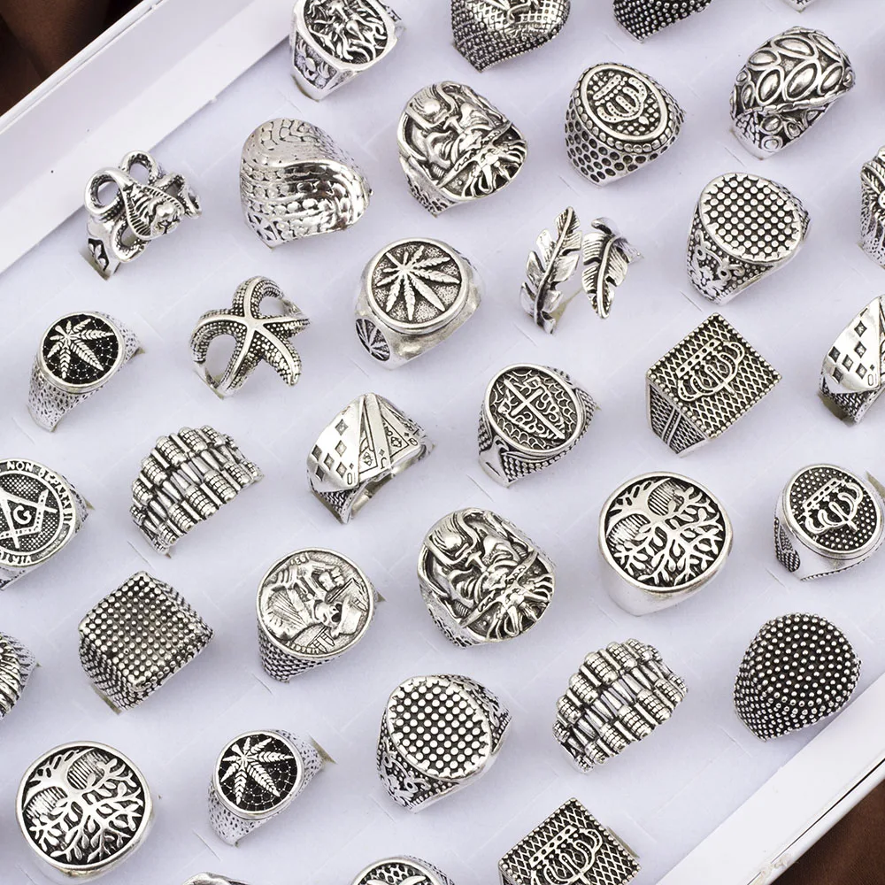 Wholesale Bulk Lot 50 Pcs Mens Punk Vintage Metal Jewelry Rings For Women Size 7-12 Mix Different Style