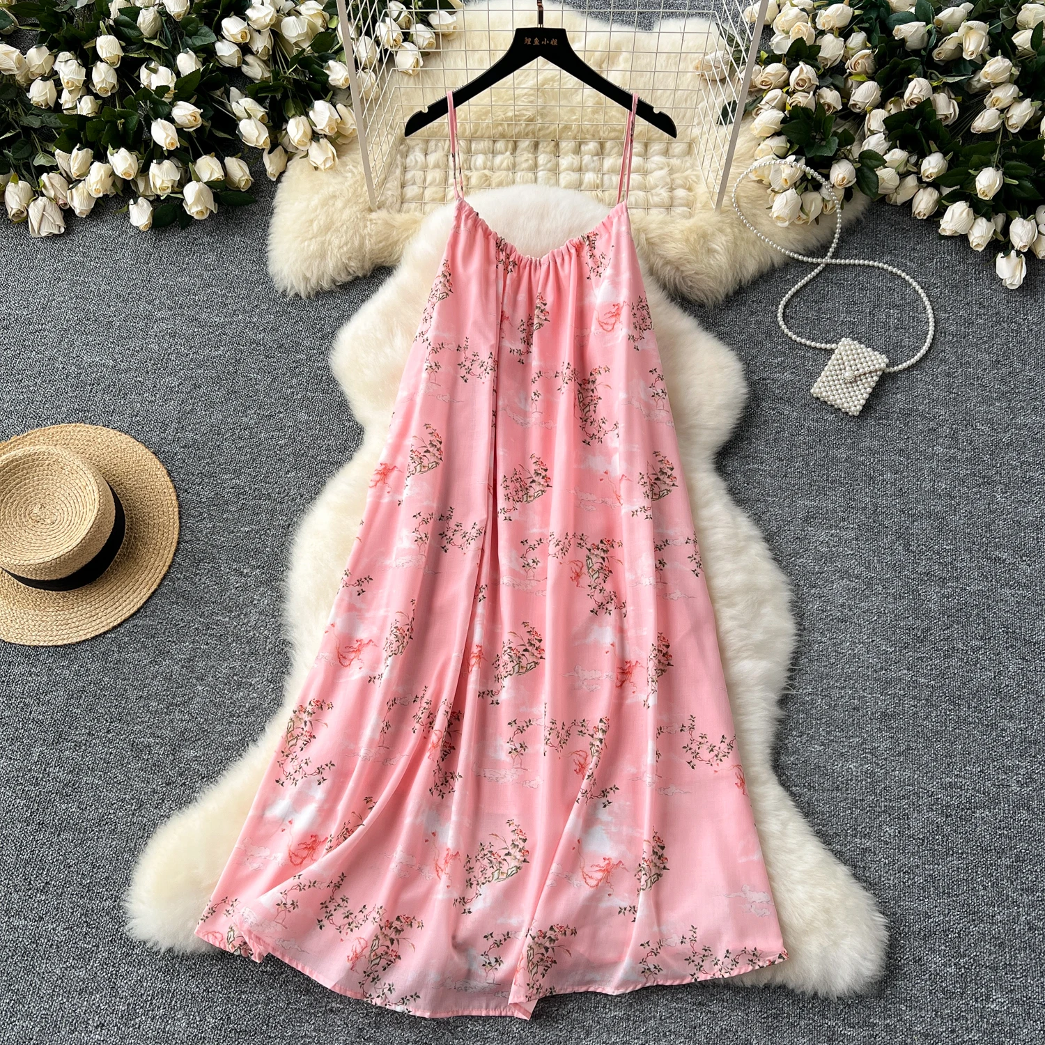 

Sexy cut out backless print slip Dress Chic Vintage Korean Fashion Women Beach Casual Slim summer dresses