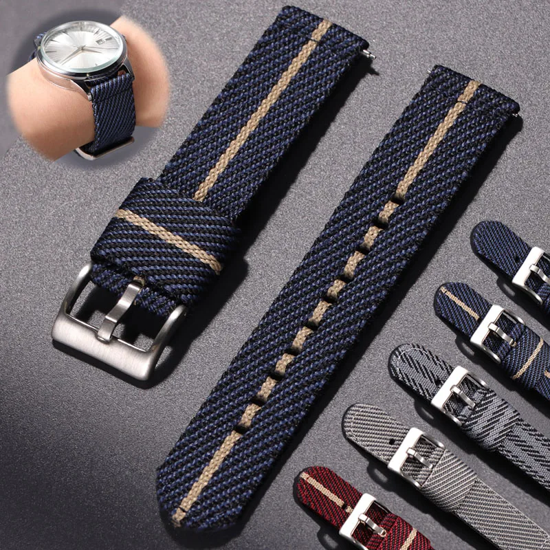 Striped Woven Nylon Quick Release Watchband - Casual Sport Replacement Strap
