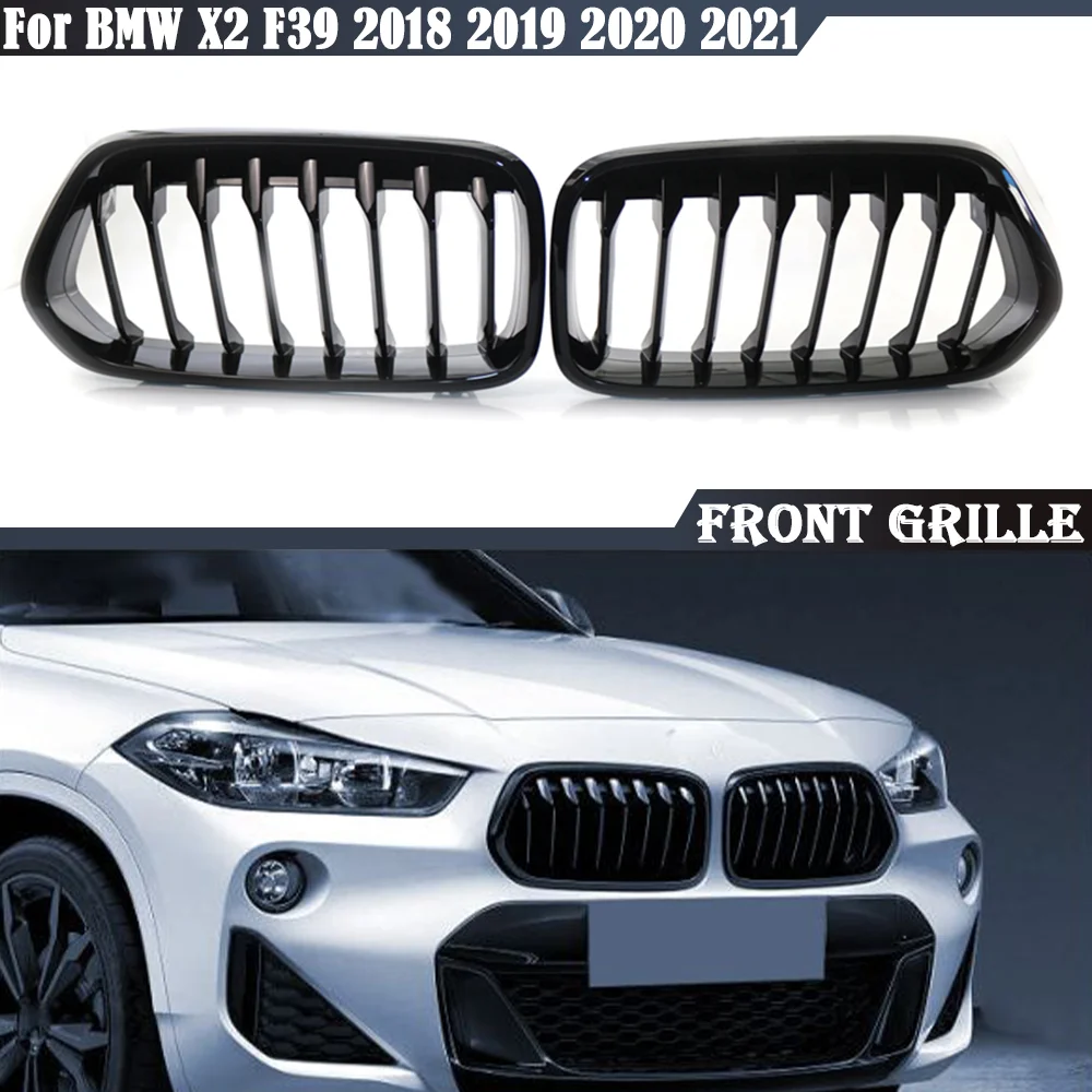 

Car Front Kidney Grill For BMW X2 F39 2018 2019 2020 2021 Single Line 1 Slat Glossy Black Bumper Racing Grills Car Accessories