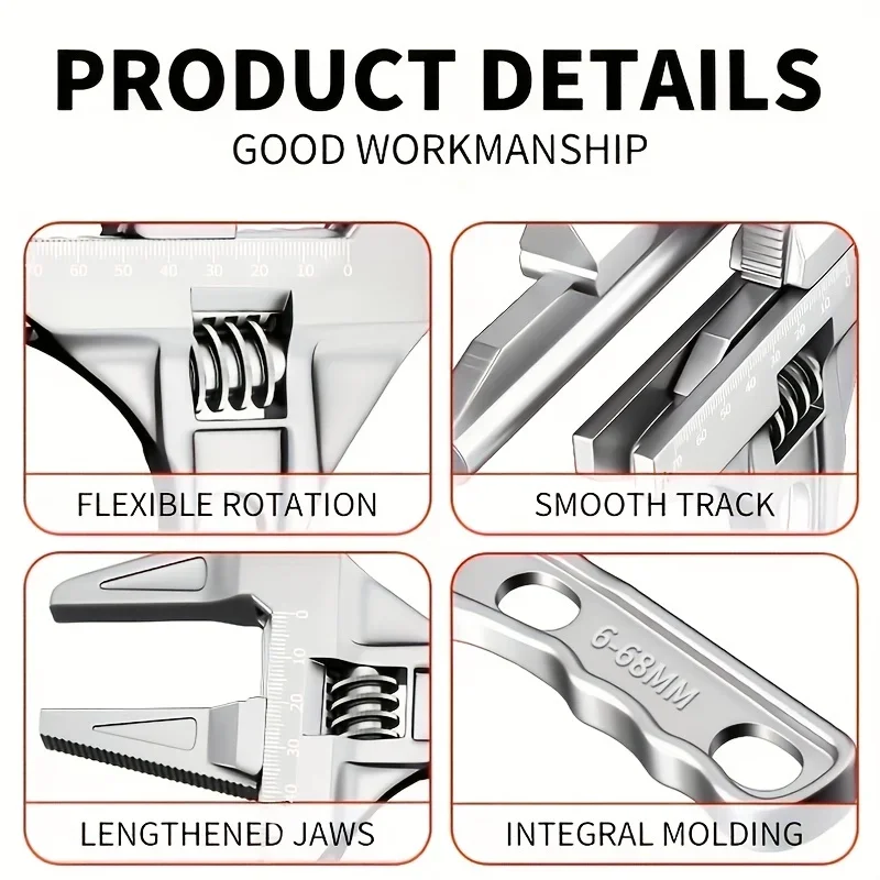 Multi-function Adjustable Wrench Aluminium Alloy Large Open Wrench Universal Spanner Repair Tool for Water Pipe Screw Bathroom 4