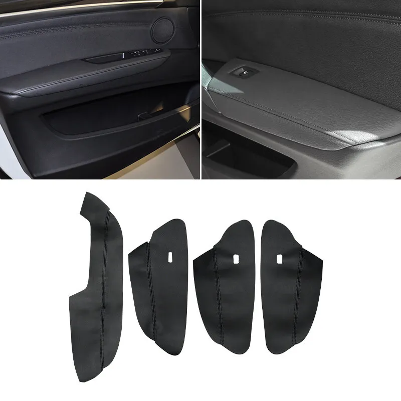 BMW X5 E70 07-13용 블랙 가죽 도어 팔걸이 패널 커버 4개, 도어 패널 인..