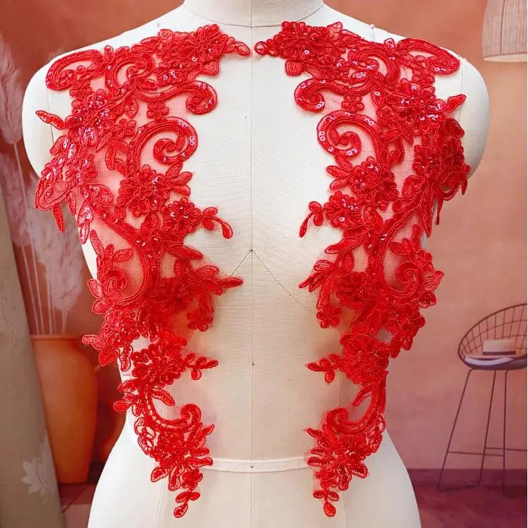 Lace Applique Sequins Embroidery 3D Flowers Lace Patches DIY Wedding Dress Doll Clothes Decor Sewing Supplies 1 Pair/2 Pieces sewing patches,lace sewing supplies,lace decoration,lace accessories,lace sewing accessories,lace garment accessories