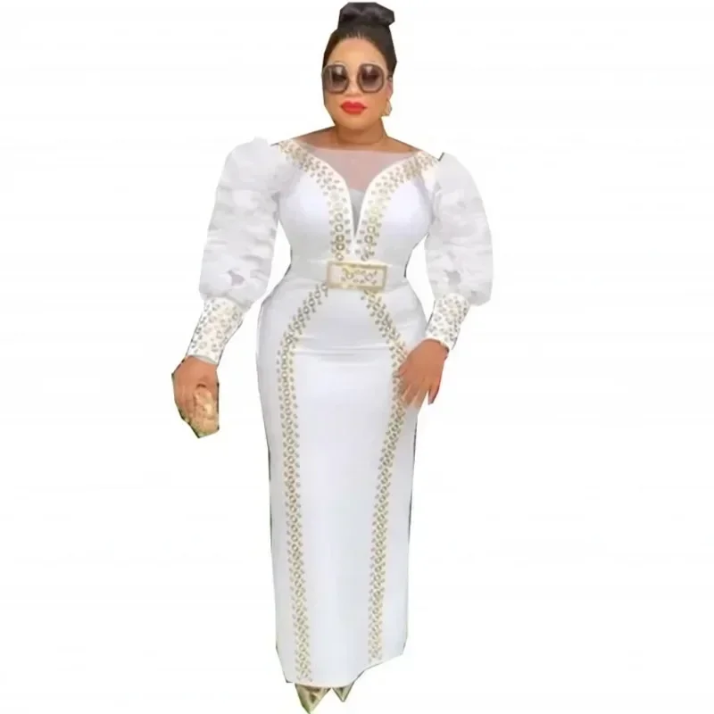 2025 African Dresses For Women Diamonds Femme Dashiki Abaya Maxi Dress Africa Clothes Dashiki Ankara Embroidered Flares Dresses 3