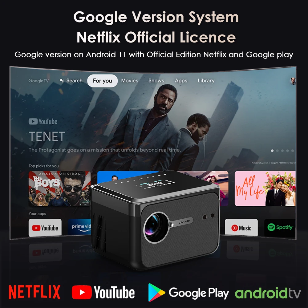 Portable Projector, Mini Projector, Video Projector, Google Version Netflix Official Licence 4k projector 5G WiFi Dolby Portable Projector Android 11 Home Theater beam Projector
