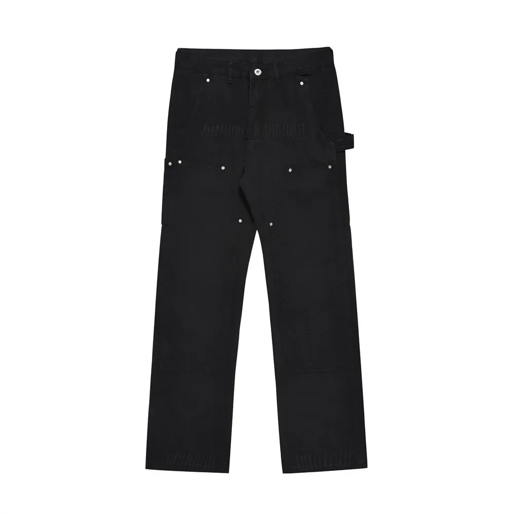 Men's Loose, Casual and Slim-fit Straight-leg Trousers with Ripped Pocket Design and American High-street Style Jeans.