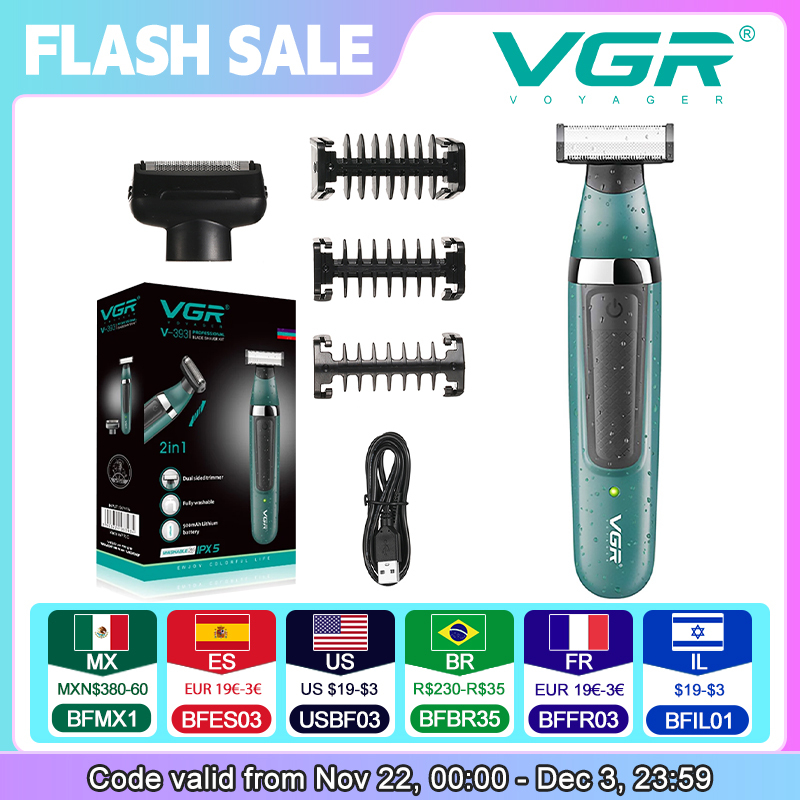 VGR 393 Double blade multi-function waterproof shaver, rechargeable beard trimmer, male hair trimmer set
