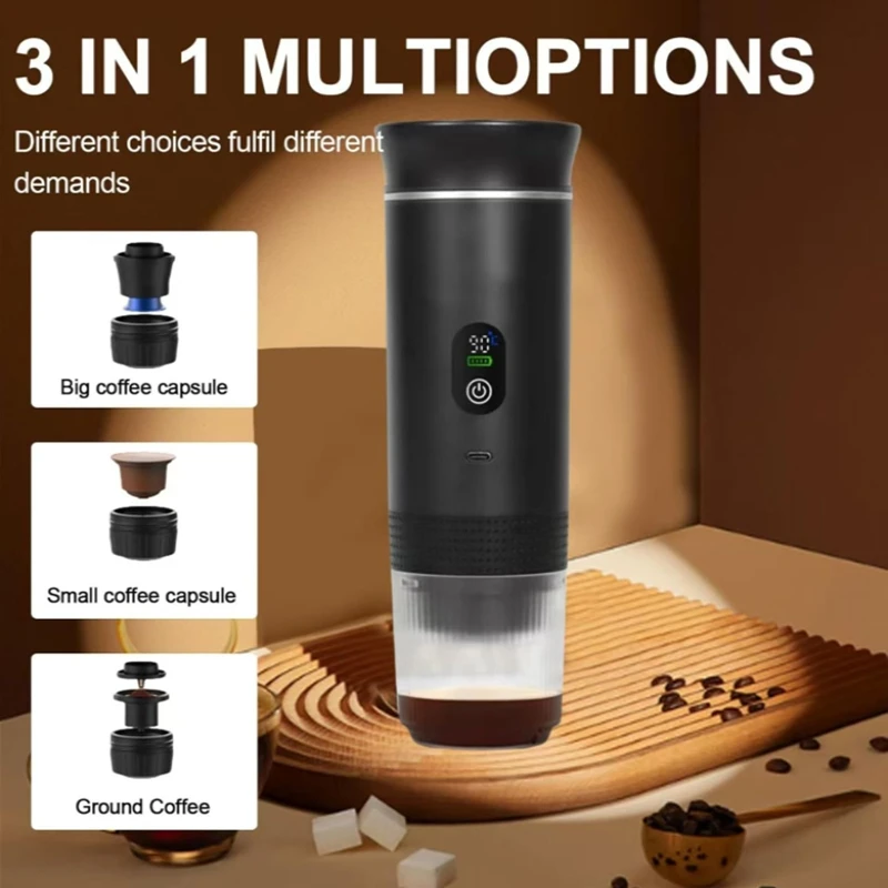 Portable Electric Espresso Machine Travel Coffee Maker Compatible with Ground Coffee and Nespresso Capsules with LCD Screen