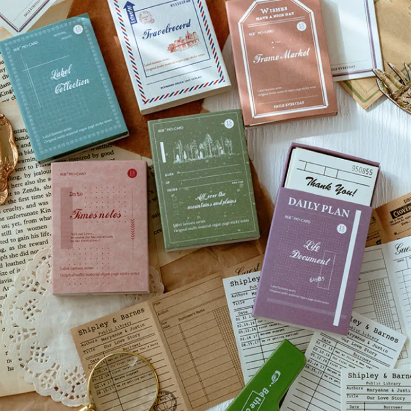 15pc Vintage Various Materials Memo Pad Decorative Foldable Label Frame