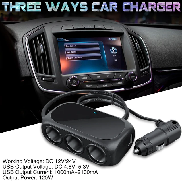 Allume-cigare à 3 voies, 12V/24V DC, multiprise pour voiture, chargeur à  prise USB, Triple adaptateur avec Port USB - AliExpress