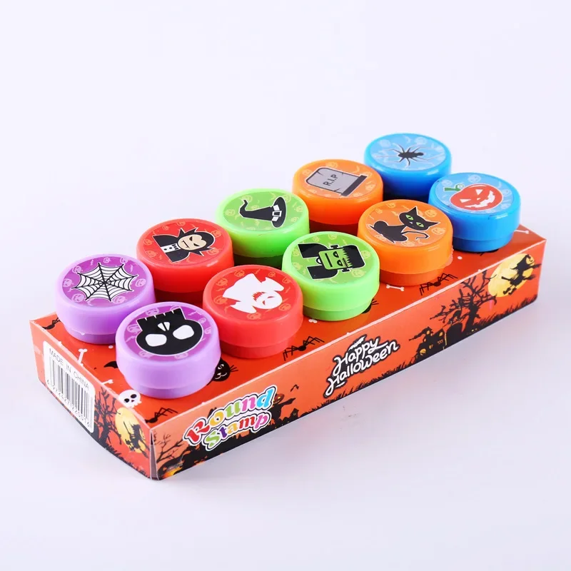 10Pcs Cartoon Halloween Stamps Number Animal Self Ink Rubber Stamp Toys for Kids DIY Seal Scrapbook School Praise Teacher Stamps