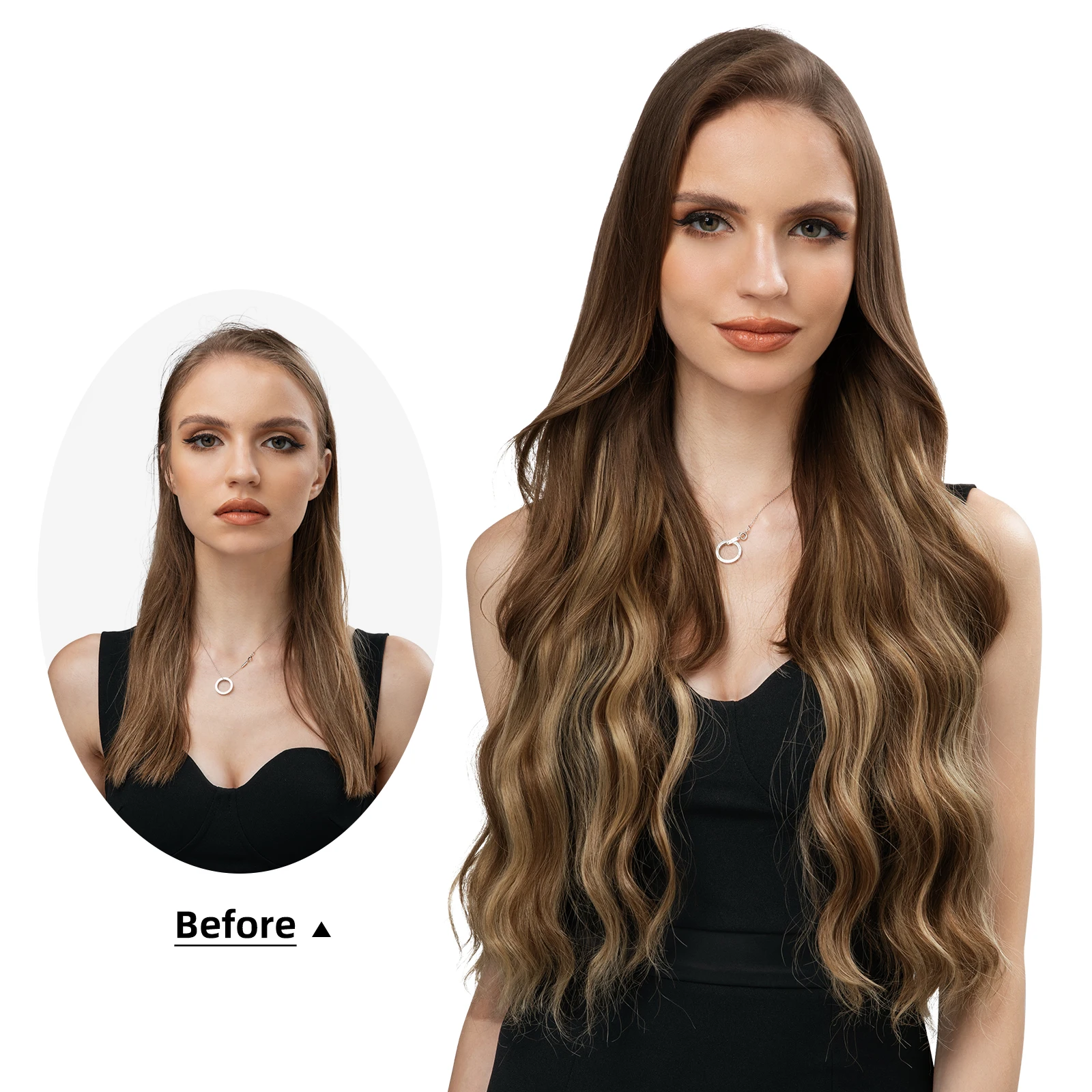 Synthetische Wave Onzichtbare Clip In Hair Extensions Vis Lijn Ombre Natuurlijke Zwart Blond Roze Een Stuk Haarstukje Nep Haar Stuk