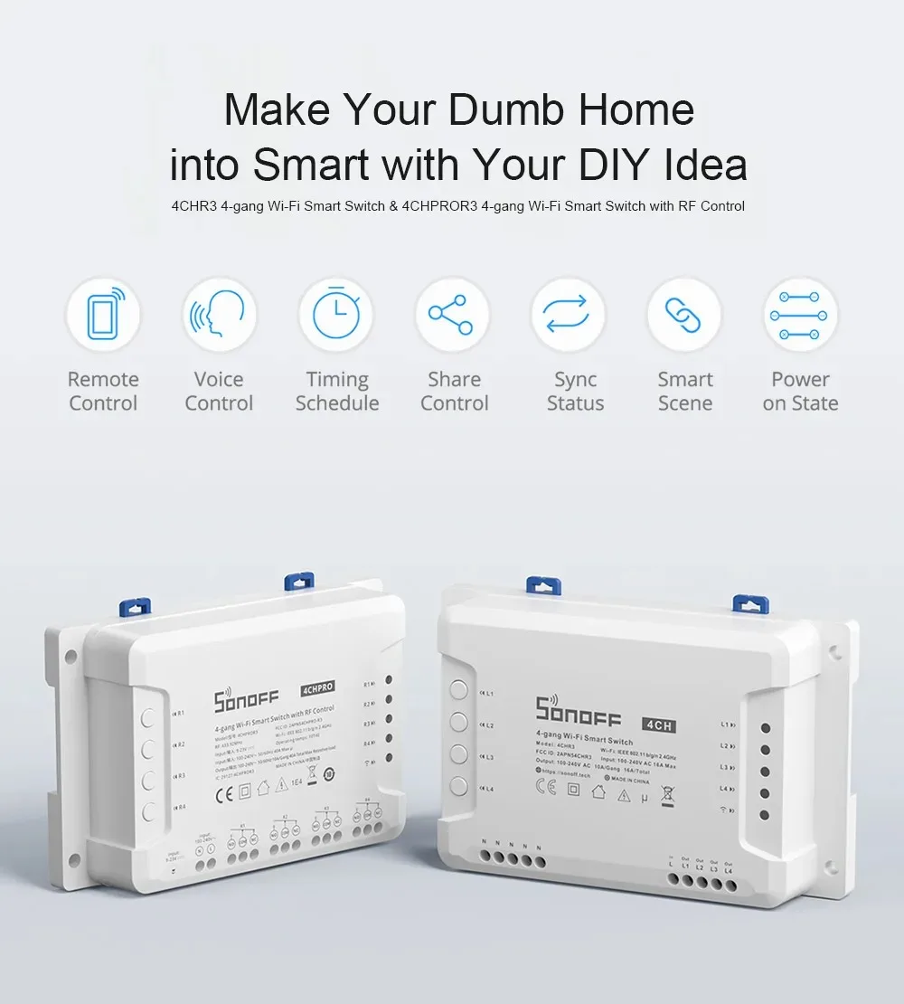 4CH PRO R3 4CHR3 4 Gang Wifi Smart Switch 433mhz RF Control Smart Home Support A