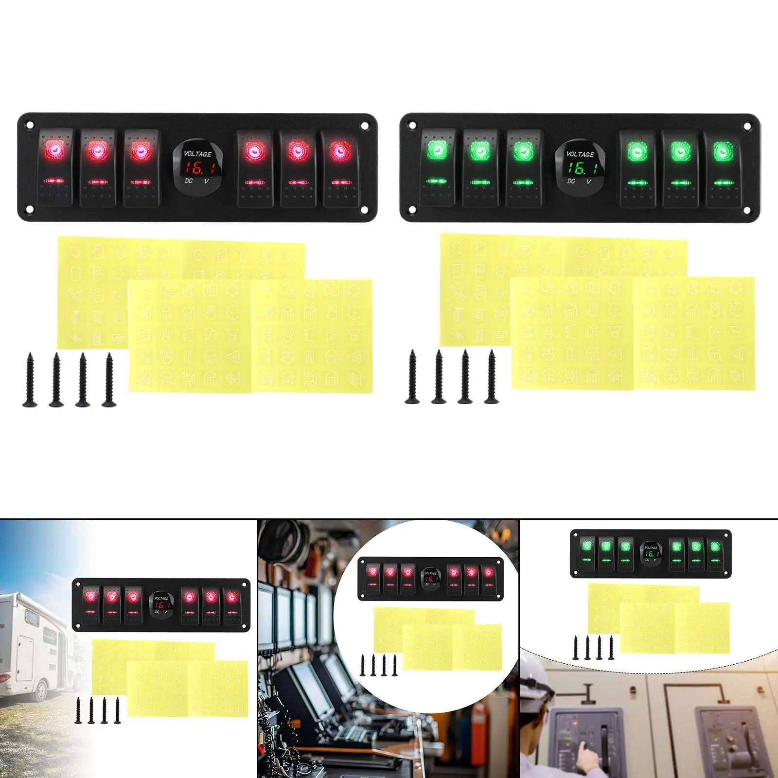 6 Gang Rocker Switch Panel, 12V on Off Switch Premium Multipurpose ...