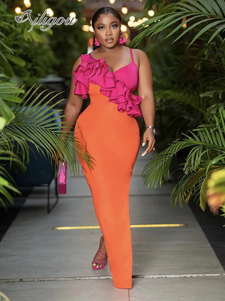 

Ailigou 2024 женское элегантное рождественское вечернее платье с оборками и V-образным вырезом без рукавов длинное Бандажное платье сексуальное бальное Вечернее платье