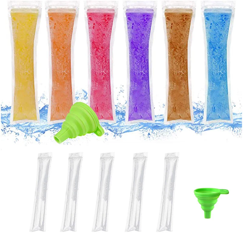 Ice Cream Bag Ice Cream Molds 100 Pieces Disposable with Silicone Funnel Clear for Making